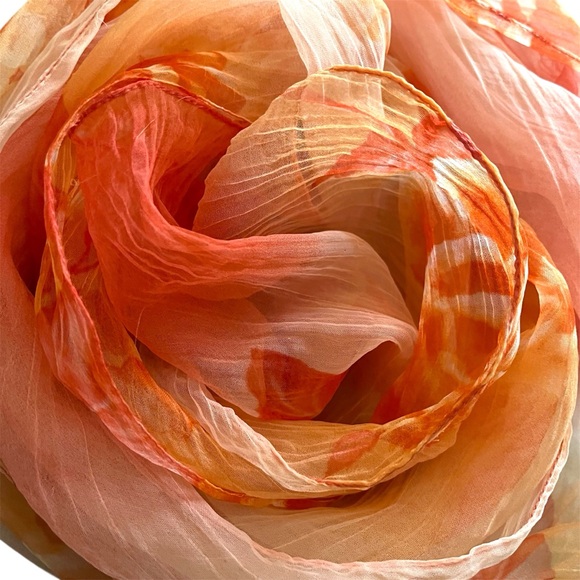 70's Vintage Mystery Scarf in Sheer Shades of Orange Sherbets & Cream ~ Perfect - Picture 7 of 16